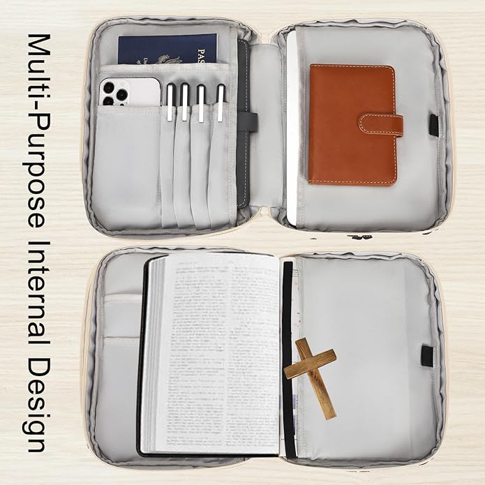 Bible Cover Case for Women Large Bible Cover for Girls Bible Study Supplies Accessories with Handle and Shoulder Strap | Durable