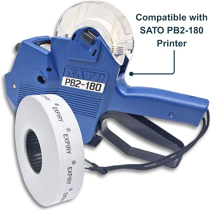 Expiry Label Roll, 1500 Labels with Permanent Adhesive, 16mm x 18mm (Approx 0.6" x 0.7"), Compatible with SATO PB2-180 (Black Type on White Label)