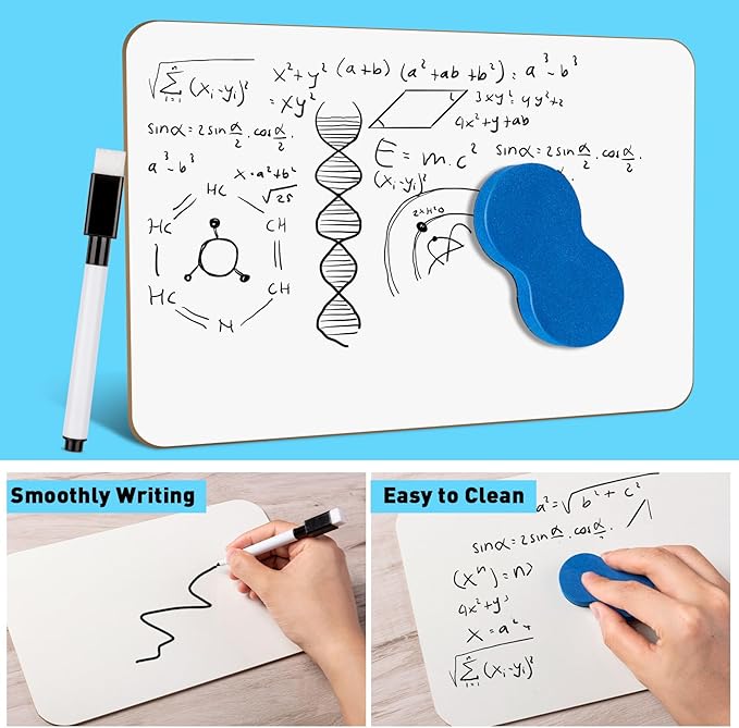 Small White Board Dry Erase, 8 Packs Double Sided Mini Whiteboards with 8 Markers and 8 Erasers 7'' x 10''