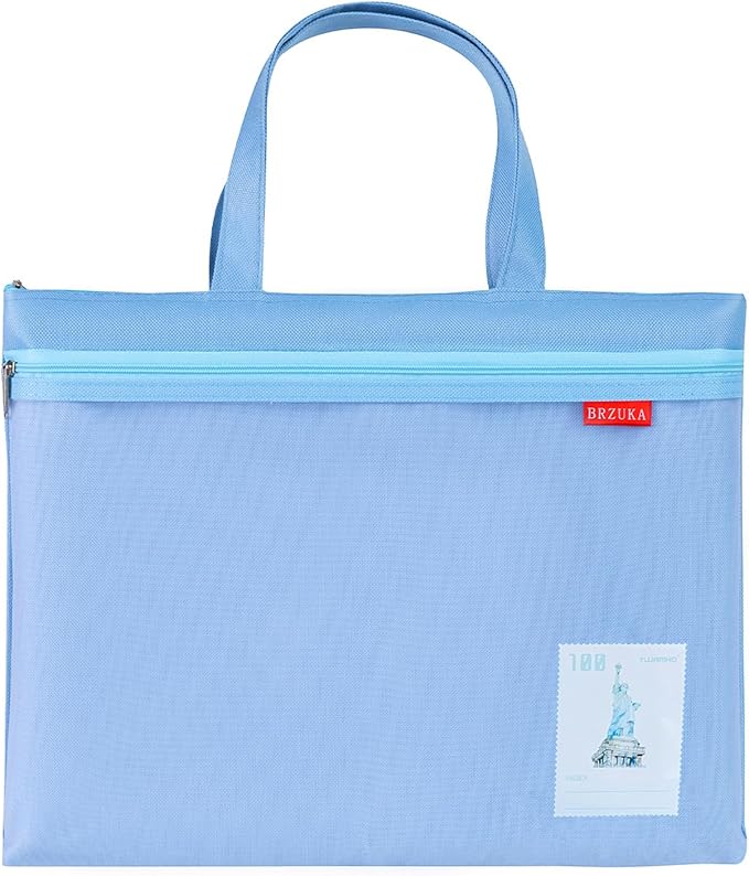Mesh Zipper Pouch 11x13.7 in, A4 Double Pocket Waterproof File Bag with Handle, Document Storage for School/Travel/Office/Cross Stitch/Puzzle (Blue)