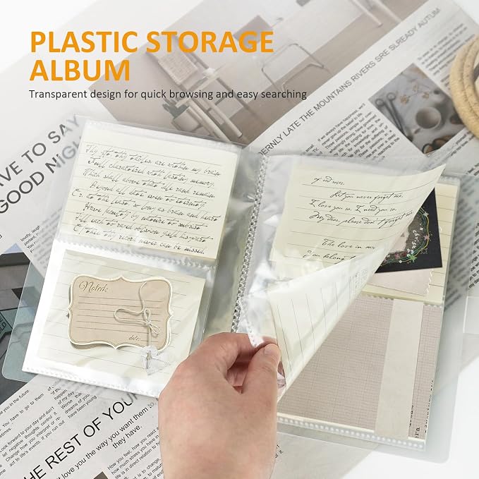 Nirvany 5x7 Index Organizer Book, Clear Flash Card Holder with 50 Plastic Sleeves, Binder Folder for Notes, Recipes & Study Supplies, Stores Up to 200 Pieces