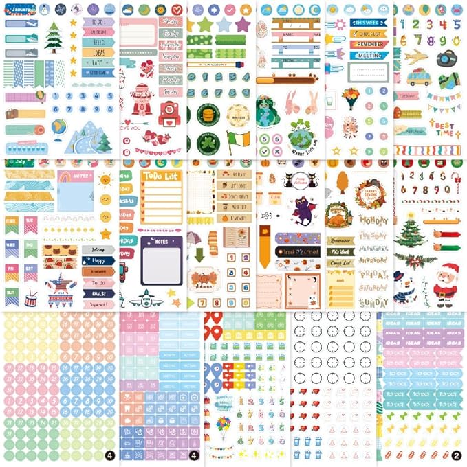 FUNCLASS 24 Sheets Stickers for Planners,Budget Planner Stickers,Aesthetic Planner Stickers for Women,Month Stickers for Planner,Planner Stickers for Students,Calendar Stickers for Adults Planner