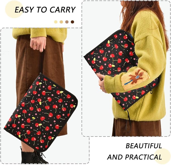 ALAZA Cherry Flower on Black 13 Pocket Expanding File Folder with Labels, Accordion File Folder File Organizer Letter A4 Paper for Office School Student