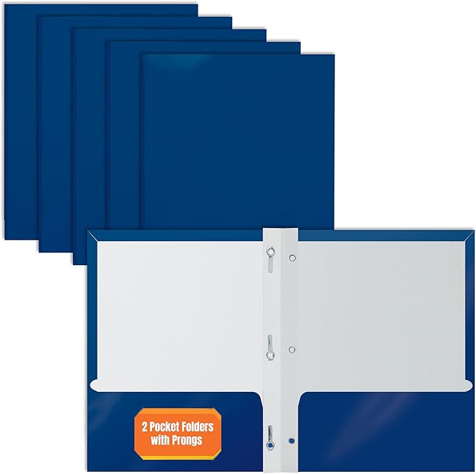 Better Office Products 25-Pack Glossy Blue 8.5 x 11-Inch File Folders with 3 Metal Prongs, Letter Size, 25/Pack