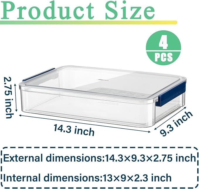 4 Pack 5.5qt 9 x 13 Clear Plastic Storage Box with Snap-Tight Latch, Stackable Organizer Container for A4 Files, Photos, Documents, Scrapbook, Crafts, and Art Supplies,Clear Storage Box With Lids