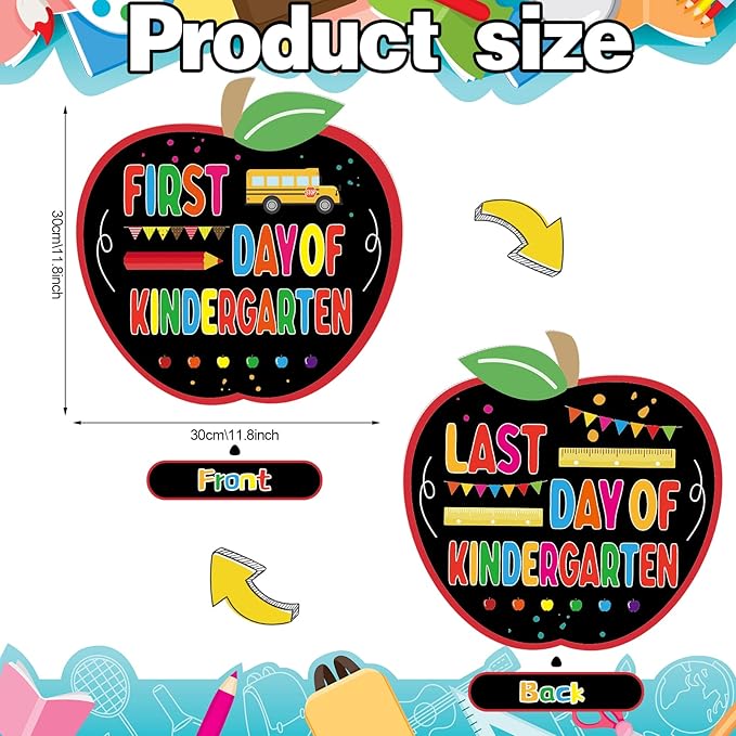 First and Last Day of School Chalkboard Sign Double Sided Commemorate Sign Small Chalk Board Reusable School Sign Apple Shape Kindergarten Sign Board Photo Prop for School Party Graduation Supplies