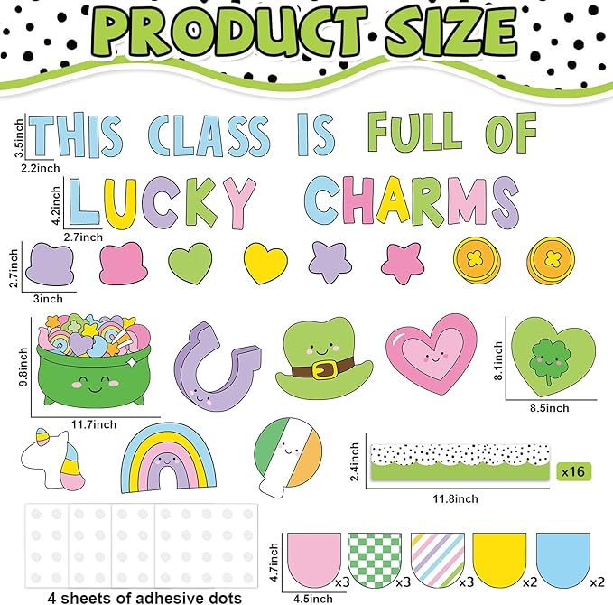 St. Patrick's Day Bulletin Board Decoration Lucky Shamrock Clover Rainbow Gold Coin Irish Clover Cutouts March Classroom Bulletin Board Set for School Chalkboard Wall Door Decoration Favor