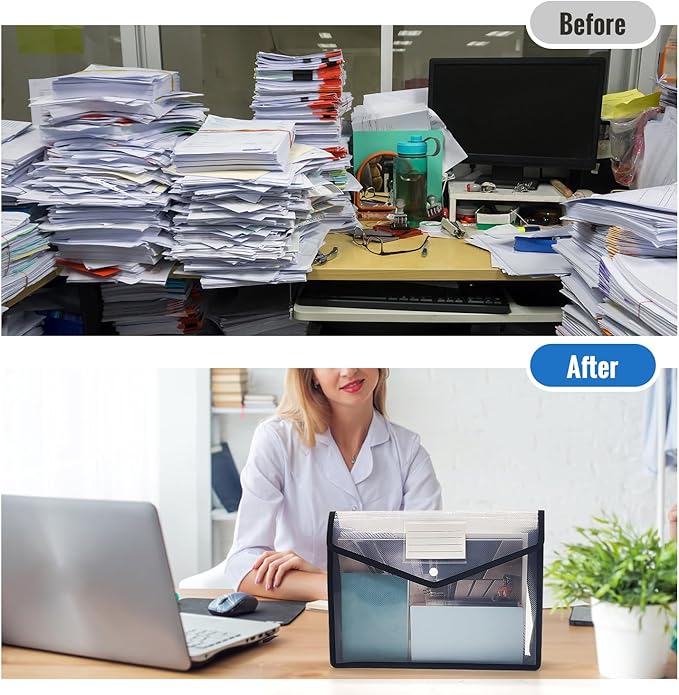 Plastic Expanding File Folder,Envelope Folders for Documents, File Folder Organizer Holder with Snap Closure,Waterproof Transparent File Folder,Large Capacity, Fit Letter/A4 Size (Black-12 Pack)
