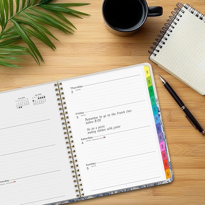 2026 Planner, Weekly and Monthly Calendar Planner for Women, 6.3" x 8.5", Jul 2026 - Jul 2027, Hardcover Planning Agenda book with Tabs, Spiral Bound, Inner Pocket, for School Office Supplies(Blue Florals)