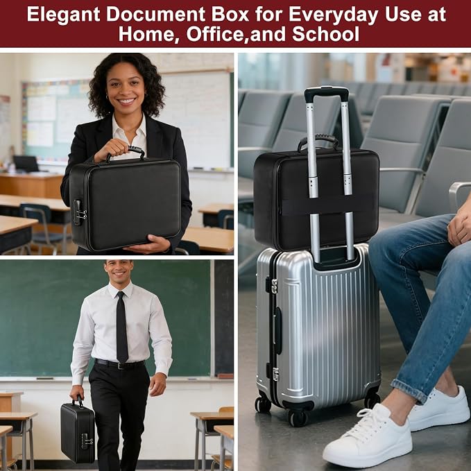 Fireproof Document Box with 5200℉ Heat Insulated, Document Organizer with Lock and Aluminum Foil Fire-Retardant Lining, Portable Home Travel Safe Storage with Multi-Layer for Important Documents