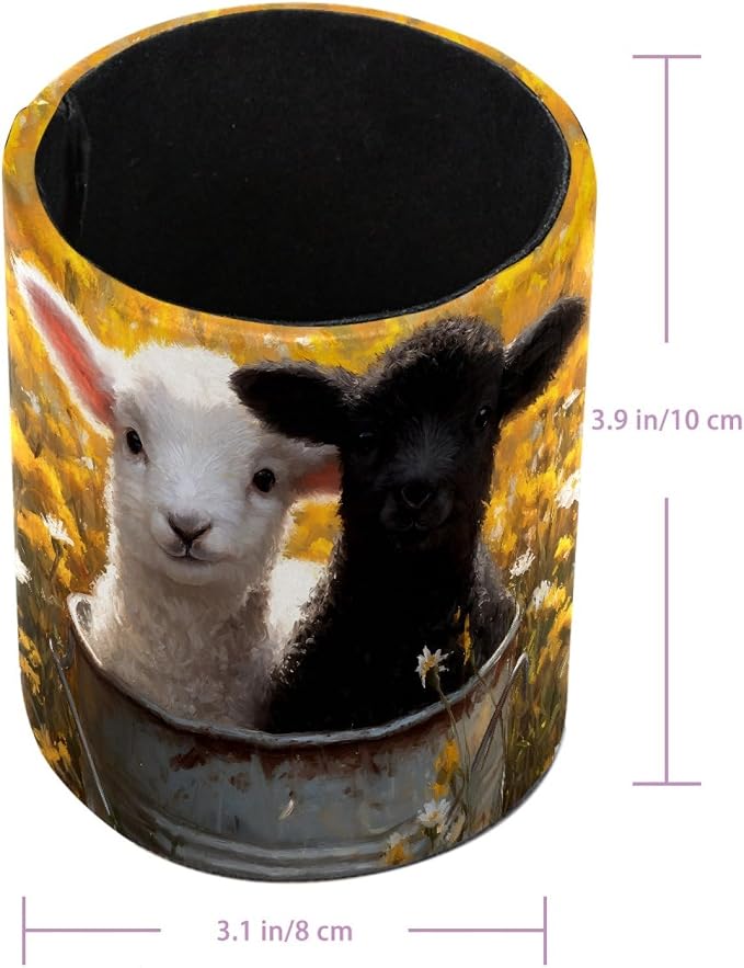Cute Sheep Pen Holder Pencil Organizer for Desk, 3.1” x 3.1” x 3.9” Pencil Cup Office Supplies, Large Capacity Cute Pen and Makeup Brush Holder for Desktop, Home, School