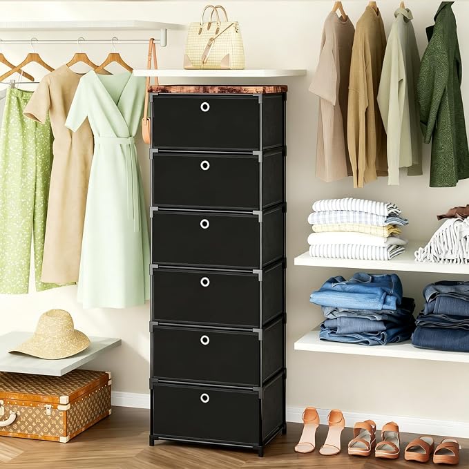 LUKYTOWER Fabric Cube Storage Organizer with Bins | Sturdy 6 Cubby Shelf, Multifunctional Compact Space Saver, Large Capacity Shelves, Closet, Living Room, Dorm, Yarn