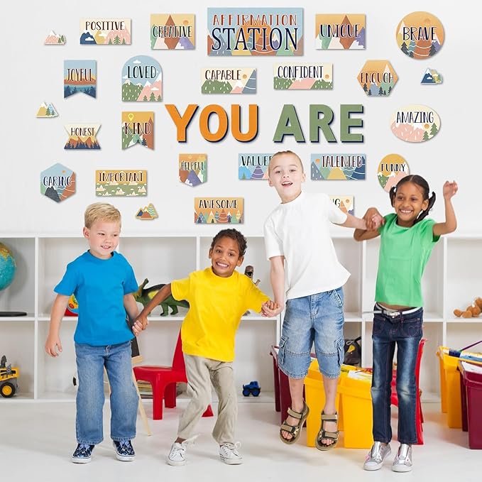 Let The Adventure Begin Affirmation Station Bulletin Board Set Camping Travel Classroom Decorations Mountain Mental Health Posters Positive Accents Cutouts for Teachers School Classroom Decor