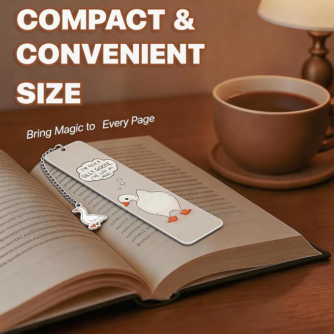 Pink Cute Bookmark for Women Silly Goose Gift Metal Bookmark for Students, Teachers, and Readers Funny Bookmarks Gift Page Markers Study Stationery, Office Supplies (Light Gray)