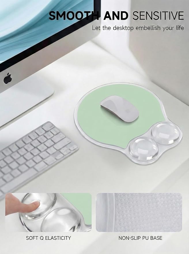 Ergonomic Gel Mouse Pad Wrist Rest Support for Desk, PU Base, Smooth Surface, Crystal Gel Cushion, Non-Slip Stability, Mousepad for Office/Home/Study Light Green AMP-05