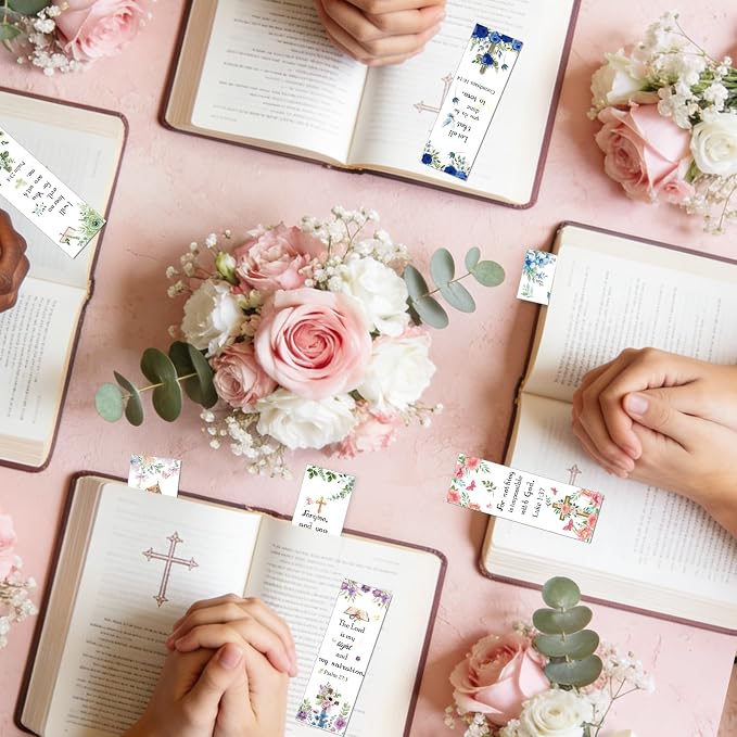 100 Pcs Christian Bookmarks, Religious Flower Cross Paper Bookmark Bulk for Women Women, Inspirational Bible Verse Book Mark Gift for Reading Lovers Church Accessories