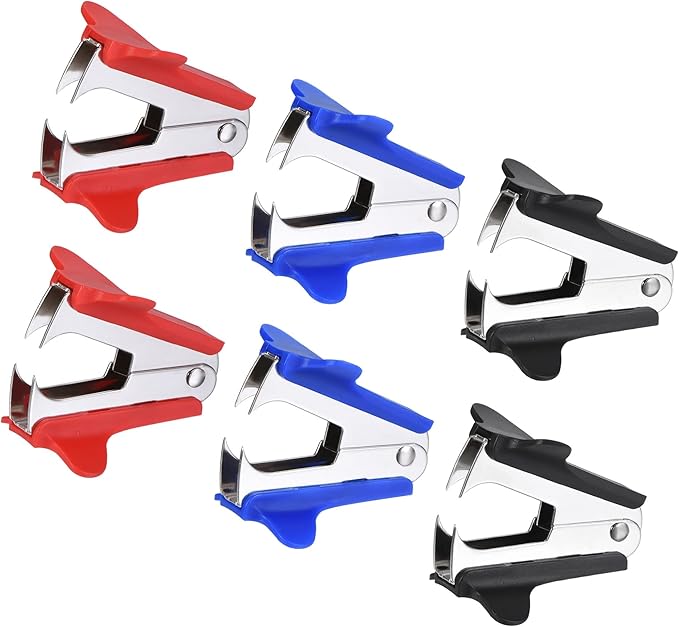 MECCANIXITY Staple Remover Tools, Staplers Puller Steel Jaw for Office Home Desktop Supply Accessory, Black Blue Red Pack of 6