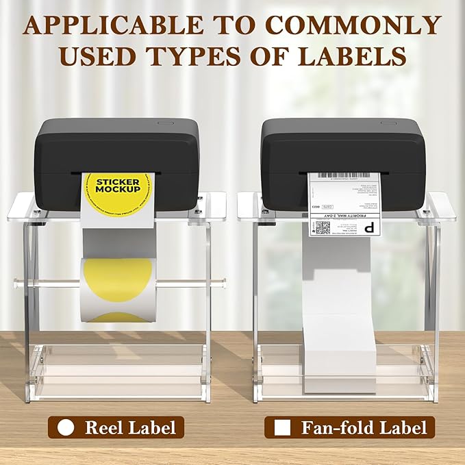Label Roll Holder for Rolls and Fanfold Labels, Acylic Label Holder for Thermal Printer, Desktop Thermal Printer Stand Sticker Roll Holder for Home, Office, Work