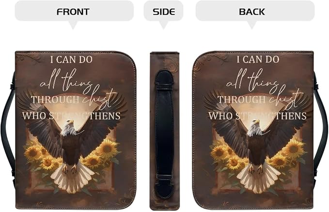 Bible Covers for Women Bible Holder Case Large Size with Handle Eagle Sunflower Monogram Waterproof Bible Protector PU Leather Bible Organizer Bag for Men