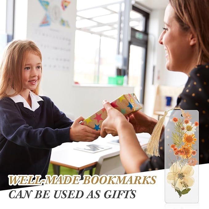 Fuyoooo 376 Pcs Dried Flower Bookmark Making Kit, DIY Bookmark Laminating Pouches with Tassels and Puncher, Handmade Craft Kit for Women, DIY Gifts for Book Lovers (Light Colors,2 x 6 Inch)