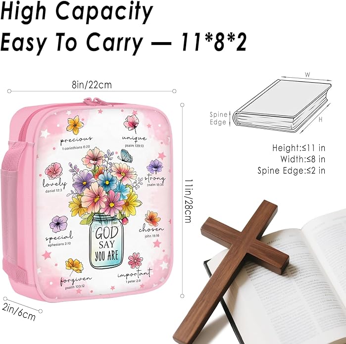 Bible Cover for Women, Bible Holder, Bible Cover With Handles, Bible Carrying Case, Bible Bags With Zipper and Pockets