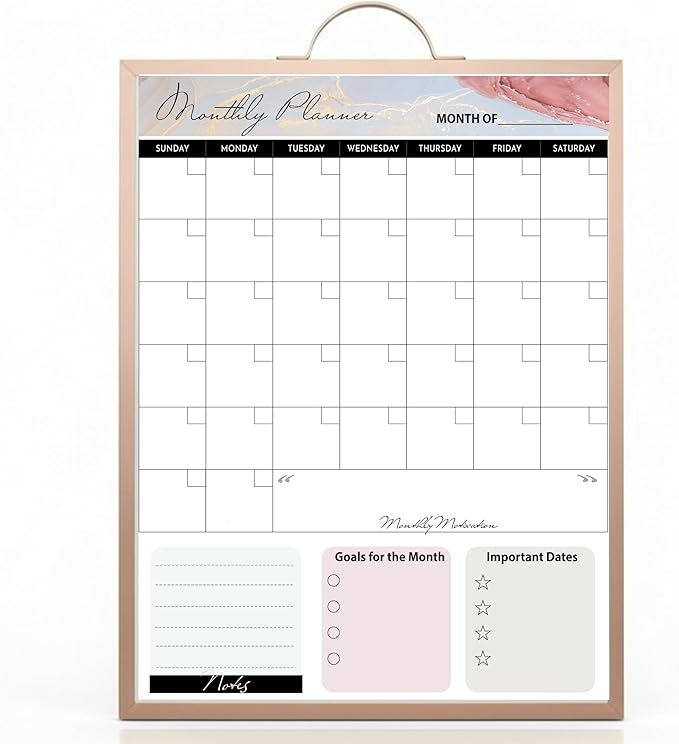 Rose Gold Magnetic Dry Erase Whiteboard 12 x 16 Double Sided, Portable Planner Board with Weekly Monthly Sheets, Write and Wipe to Do List Board, Includes 3 Markers Eraser 2 Magnets