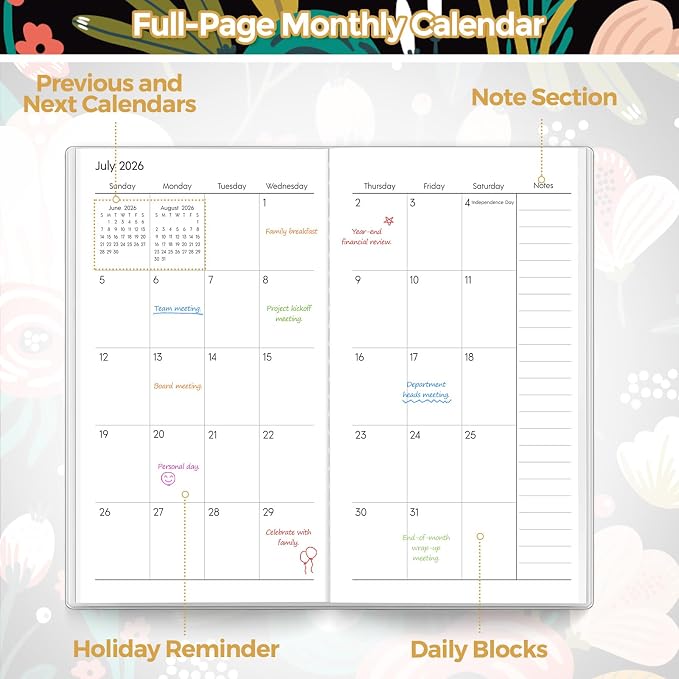 SKYDUE Pocket Calendar 2026-2028, Pocket Monthly Planner Jul 2026 - Dec 2028 for Purse, 6.7" X 3.8" 30-Month Small Planner, Academic Year Calendar, Compact Design with Plastic Sleeve