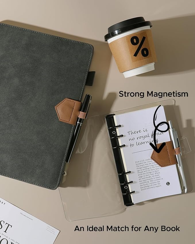 Magnetic Leather Bookmarks with Pen Holder Vegan Leather Book Marks Gifts for Reading Book Lovers Notebook Travelers (Brown-2PC)