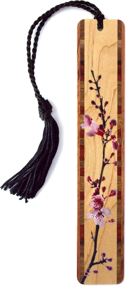 Cherry Blossom Sakura Wooden Bookmark | Japanese Botanical Floral Art | Gift for Gardeners, Flower Lovers, Plant Lovers, Nature Lovers & Readers | Handmade in the USA