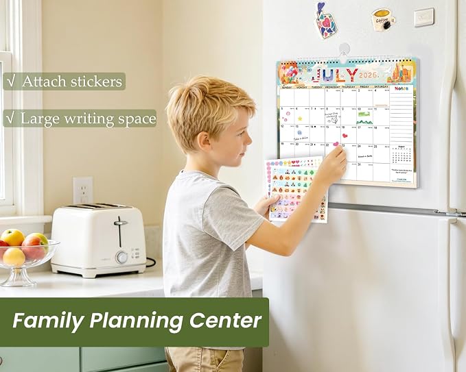AECCN Calendar 2026-2027 3 Pack, 18 Months Calendars, 14.4" x 11.4" Durable Thick Paper, Anti Ink Bleed, Wall Calendar 2026-2027 with Stickers for Home, school, Office Planning-Colorful