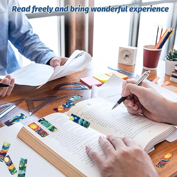 96 Pieces Magnetic Bookmarks Magnet Page Markers - Book Marks for Reading Women & Men with Storage Boxes - Cute Magnet Bookmark Clips for Reading Pleasure（Oil Painting）