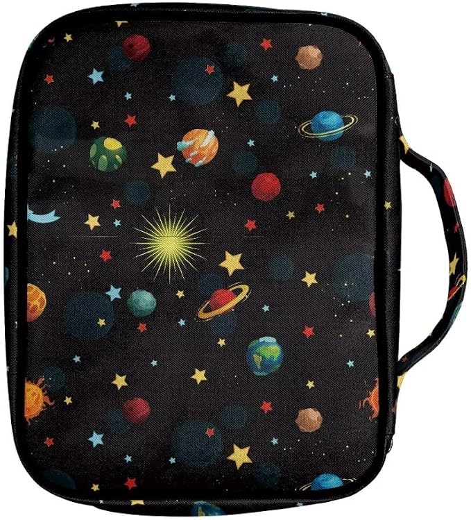 Coldinair Universe Stellar Planets Large Bible Cover with Handle and Bookmark for Kids Boy Bible Carrying Book Case Nylon Church Bag Bible Protective,Standard Large Size Bible Covers