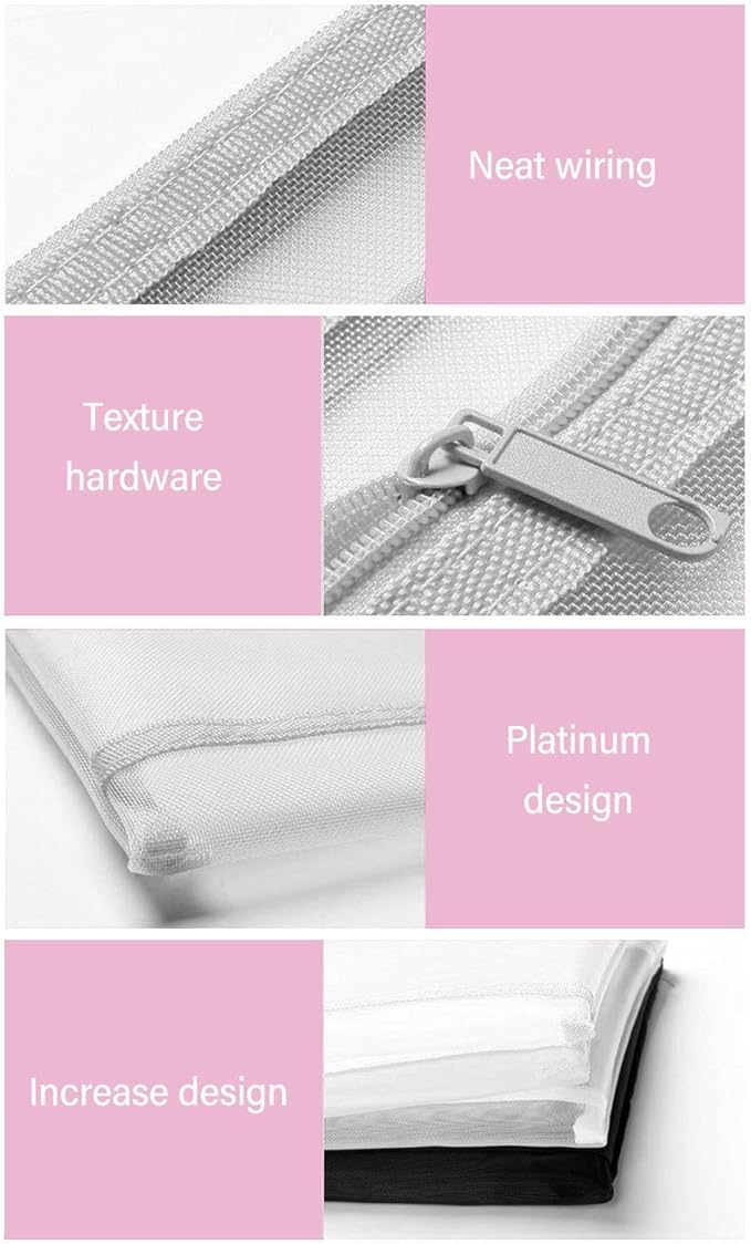 10PCS Nylon Mesh Zipper Pouch Bags, Double Layer A4 Document Organizer Puzzle Storage Bag with Handle for Board Games Home School Office Supplies (White)