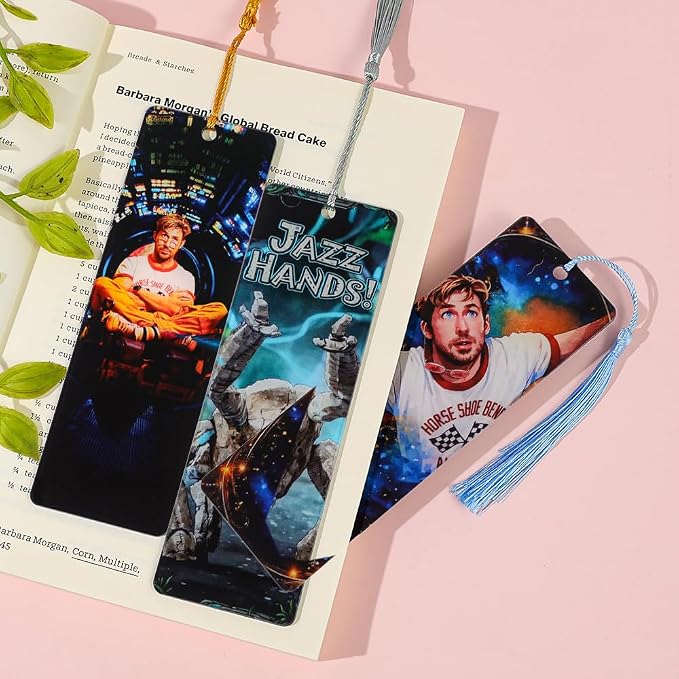 Project Hail Mary Inspired Bookmarks - 3PCS Acrylic Page Markers with Tassels, Grace & Rocky Jazz Hands Fan Art Book Accessories for Sci-Fi Novel Fans & Readers (3PCS Project)