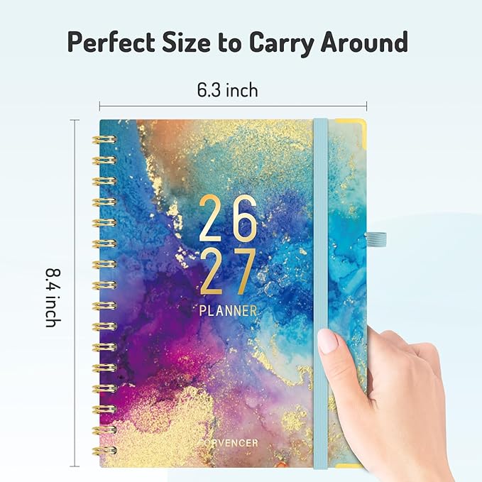 Jul 2026 - Dec 2027 Planner, Forvencer 18 Month Academic Planner 2026-2027, 6.3" x 8.4", Calendar Planner Weekly and Monthly, Daily Agenda Book, School Supplies for Student Teacher, A5, Marble Style