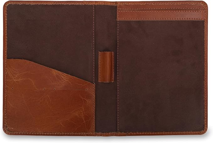 Leather Junior Padfolio for Men Women Business Portfolio Folder Compact 5 x 8 Legal Pad Organizer with Pen Loop Professional Resume Interview Document Holder Padfolio (Cognac Brown)