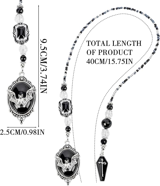 Gothic Halloween Bookmark Gifts - Black Goth Bat Coffin Beaded Bookmarks for Women Men Book Lovers Crystal Bead Chain Page Marks School Office Reading Accessories Bookish Gift for Birthday