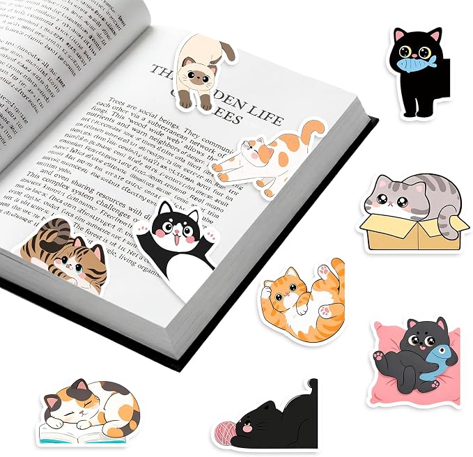 TenKa 10 Pcs Magnetic Bookmarks Cute Cat Bookmarks, Bookish Gifts for Book Lovers Women Readers, Kawaii Magnet Book Markers Reading Accessories Cat Themed Gifts for Teachers