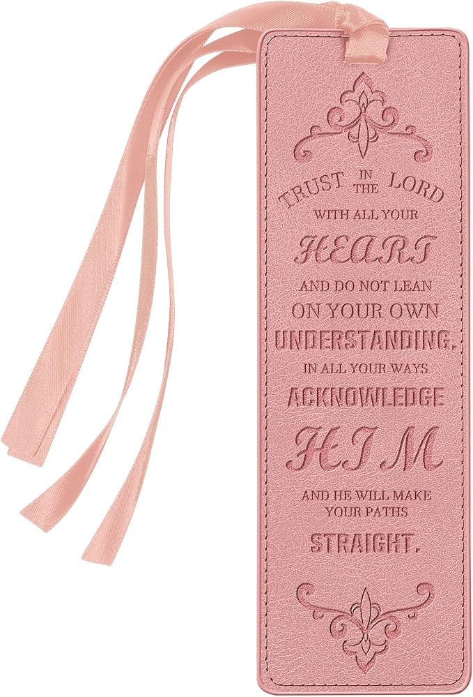 FINPAC Leather Bible Bookmarks, Vegan Religious Bookmarks, Bible Verse Book Markers Church Gifts for Women Men [Trust in The Lord with All Your Heart] - Pink