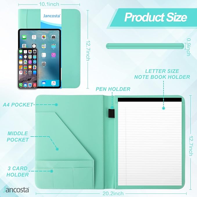 5 Pack Business Padfolio Portfolio Binder, Faux Leather Folio Folder, Resume Legal Document Organizer with Letter Size Writing Notepads (New Robin Egg Blue 5 Pack)