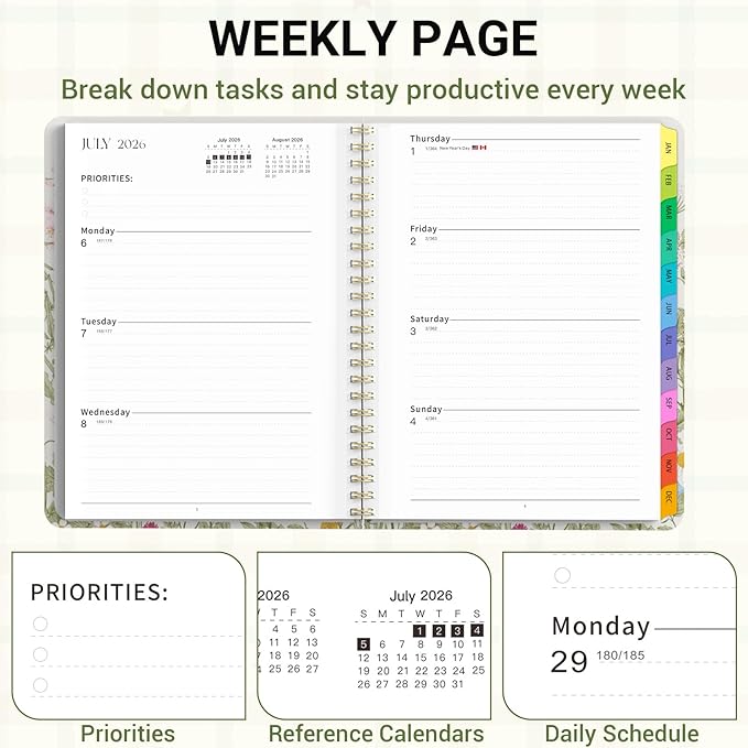 Academic Planner 2026–2027, Weekly & Monthly Calendar Planner, July 2026 – June 2027, Hardcover Agenda Book with Tabs, A5 (6.3" x 8.5"), Daily Organizer for Students, Teachers & School Supplies, Garden Flowers (Jul 2026–Jun 2027)