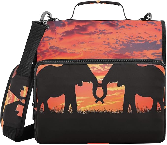ALAZA Couple Elephant Sunset 3 Ring School Zipper Binder Bag Expanding File Folder Case Briefcase with Shoulder Strap