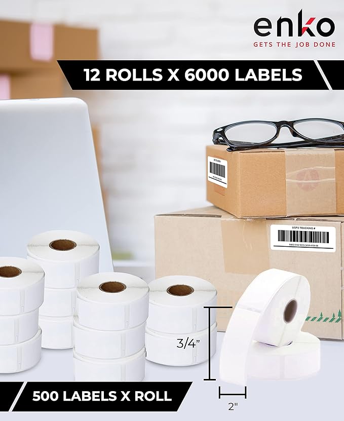 enKo (12 Rolls, 6000 Labels) Address & Shipping Labels 30330 (3/4" x 2") Compatible for Dymo LabelWriter