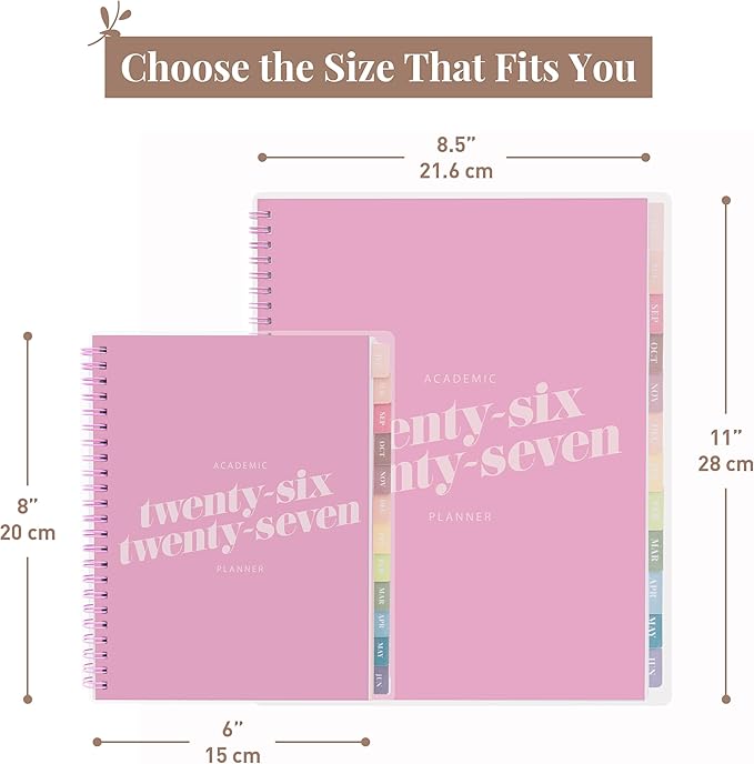 Rileys Academic Planner 2026-2027, Daily, Weekly & Monthly Planner, July 2026 - June 2027, Student Notes Pages, Twin-Wire Binding, Weekly Agenda for School & Work (8.5 x 11-Inches, Diagonal, Pink)