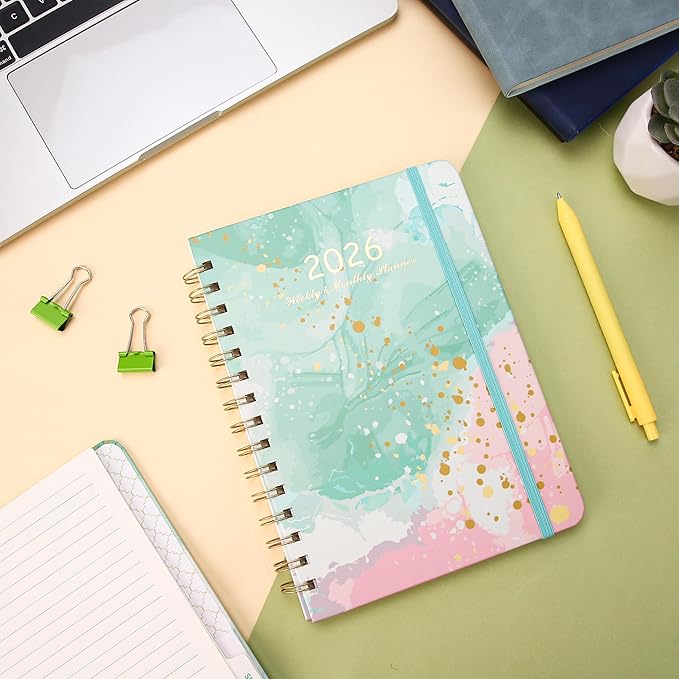 2026 Planner, Weekly and Monthly Calendar Planner for Women, Jan 2026 - Dec 2026, Hardcover Planning Agenda book, Spiral Bound, Inner Pocket, 6.3" x 8.5"