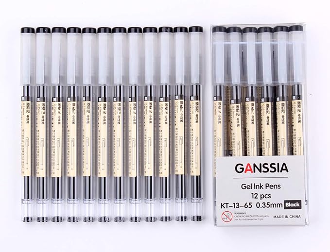 0.35mm Gel Ink pen Black Ink Extra-fine Gel Ink Pens Ballpoint pen Office School Stationery Supply Pack of 12 Pcs