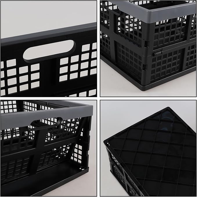 34 L 3 Packs Plastic Foldable Crate with Handle, Stackable Collapsible Utility Crates