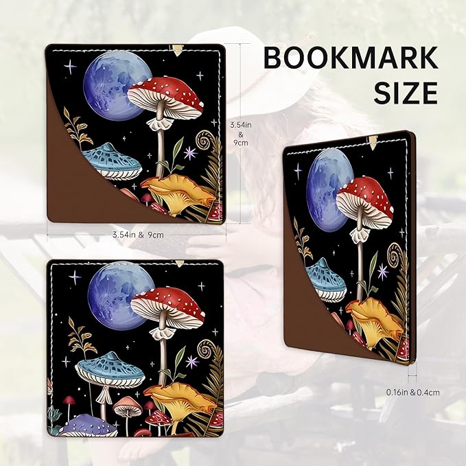 2 Pack Mushroom Leather Book Corner Bookmark, Durable Handmade Reading Accessories - Gifts for Readers, Women, Men, Teachers, Students