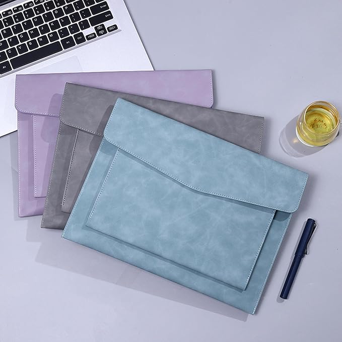 PU Leather A4 File Folder Document Holder with 2 Compartments Envelope Folder Case with Snap Closure for Receipt Contract (Purple)