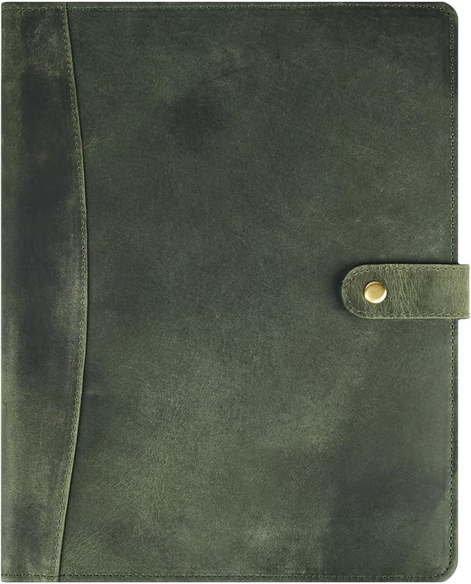 Leather Village Leather Portfolio Organizer - Professional Business Padfolio for Men & Women - Stylish Document Card Holder, Resume Folder, Folio for A4/Letter Size Writing Legal Pad, Olive